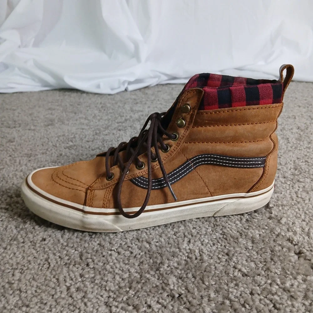 Vans Sk8-Hi MTE Gingerbread Brown Plaid Suede High Top Sneakers Mens 9.5